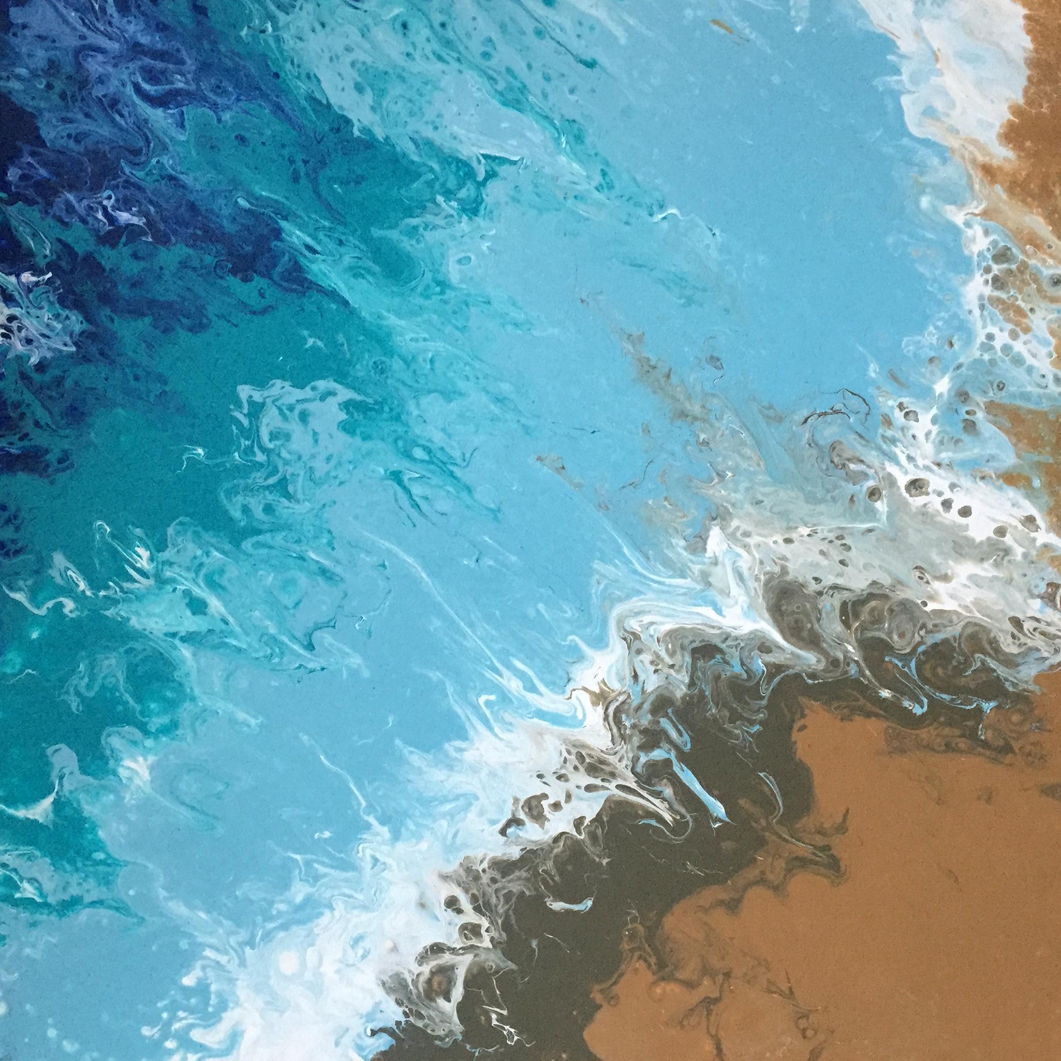 Raw edge where land and sea collide. (20" x 20", Acrylic pour on wood)